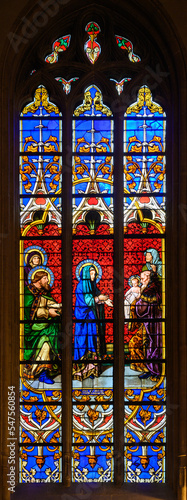 Stained-glass window depicting The Presentation of the Lord at the Temple. Notre-Dame de Luxembourg  Notre-Dame Cathedral in Luxembourg . 2021 07 04