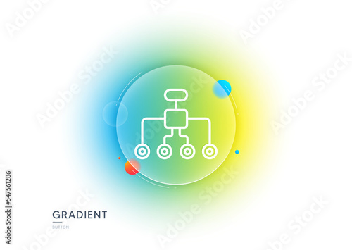Restructuring line icon. Gradient blur button with glassmorphism. Business architecture sign. Delegate symbol. Transparent glass design. Restructuring line icon. Vector