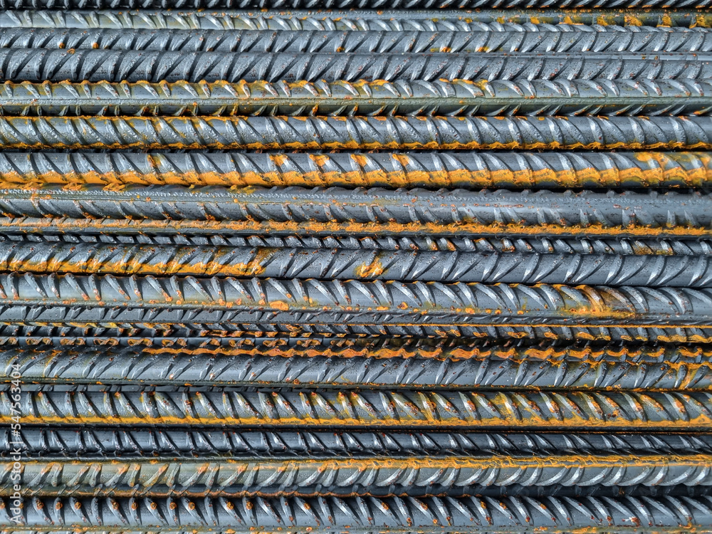 Metal iron bars stracked on building construction site, high prices ...