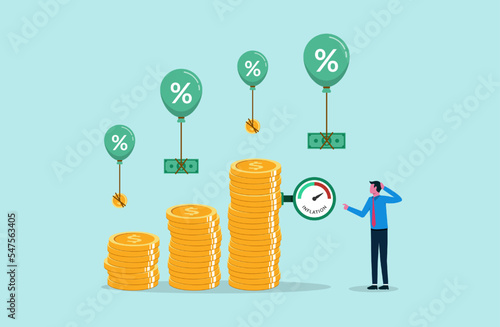 Interest rate hike due to inflation percentage rising up. Federal reserve or central bank monetary policy concept for business
