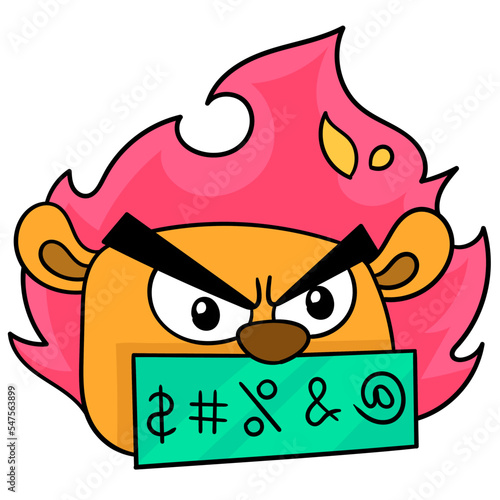 Vector illustration of a cute cartoon creature with an angry cursing face