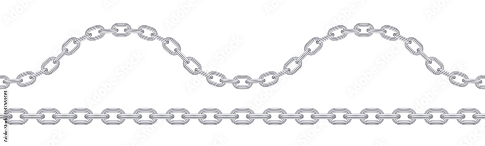Seamless silver chain. Realistic vector wavy and straight chains. Seamless silver chain. Realistic vector wavy and straight chains.