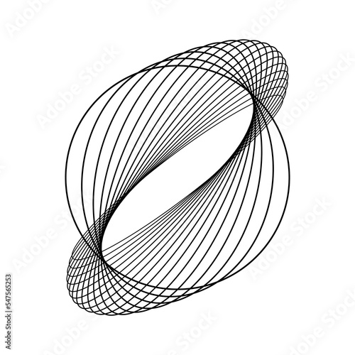 Abstract black oval lines in round form. Minimal art. Concentric circles. Vector ellipse line design element for technology logo, symbol, tattoo, web pages, prints, posters, template, pattern