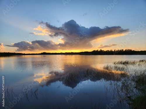 Colorful sunrise coudscape over Nine Mile Pond in Everglades National Park  Florida on sunny autumn morning.