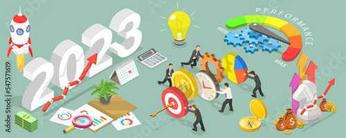 3D Isometric Flat Vector Conceptual Illustration of Effective Team Strategy For New 2023 Year, Teamwork And Brainstorming