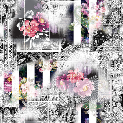 Fototapeta Naklejka Na Ścianę i Meble -  seamless watercolor flower pattern on textures background 