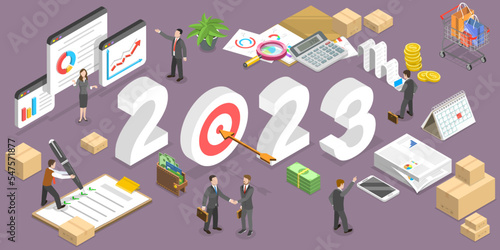 3D Isometric Flat Vector Conceptual Illustration of Procurement Planning In New Year 2023, Inventory Management And Logistics