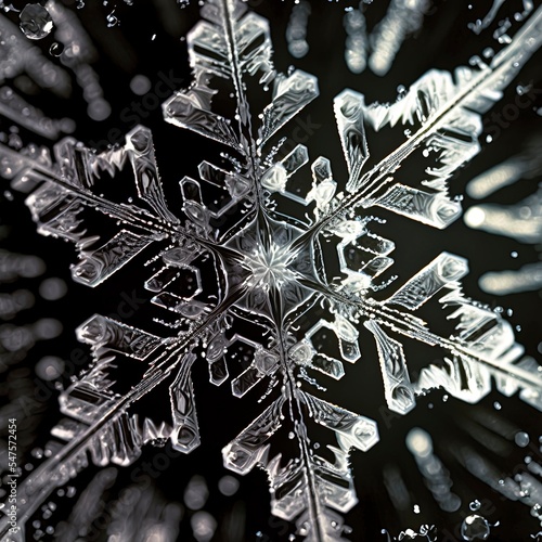 closeup of snowflakes falling against a black background