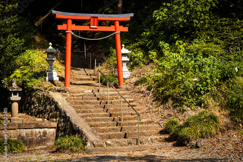Murayama Sengen Shrine torii entrance red gate in Japan photo