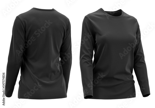T-shirt Round neck Long sleeve ladies Front and Back 3D rendering ( Black )