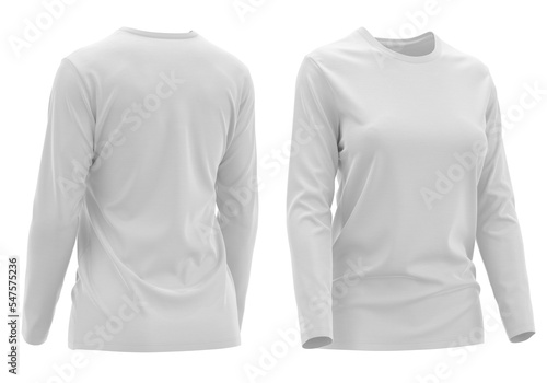 T-shirt Round neck Long sleeve ladies Front and Back 3D rendering ( White )