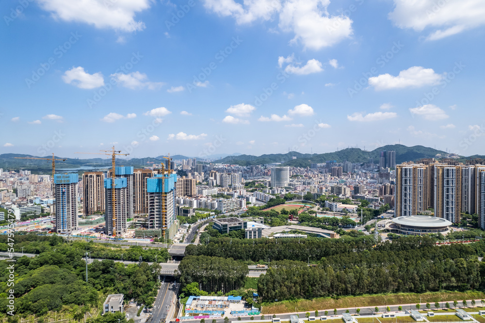 Fototapeta premium Aerial scenery of Shiyan Street, Baoan District, Shenzhen, China