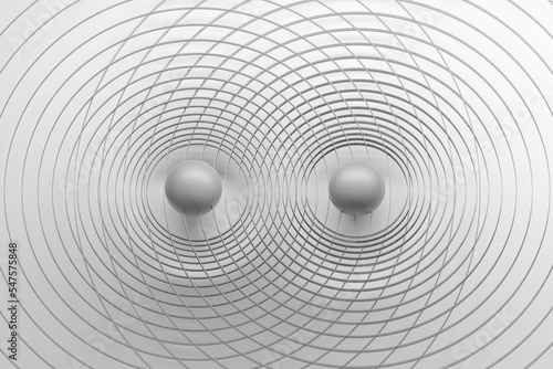 Wallpaper Mural Concept illustration for interaction, connection with two balls particles and field lines in black and white colors Torontodigital.ca