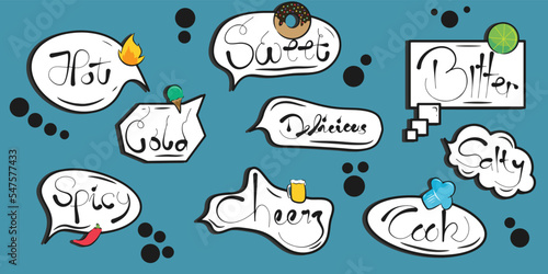 Set of speech text bubble, chat box, message box line design cartoon vector illustration. Doodle style balloon thinking sign symbol.
