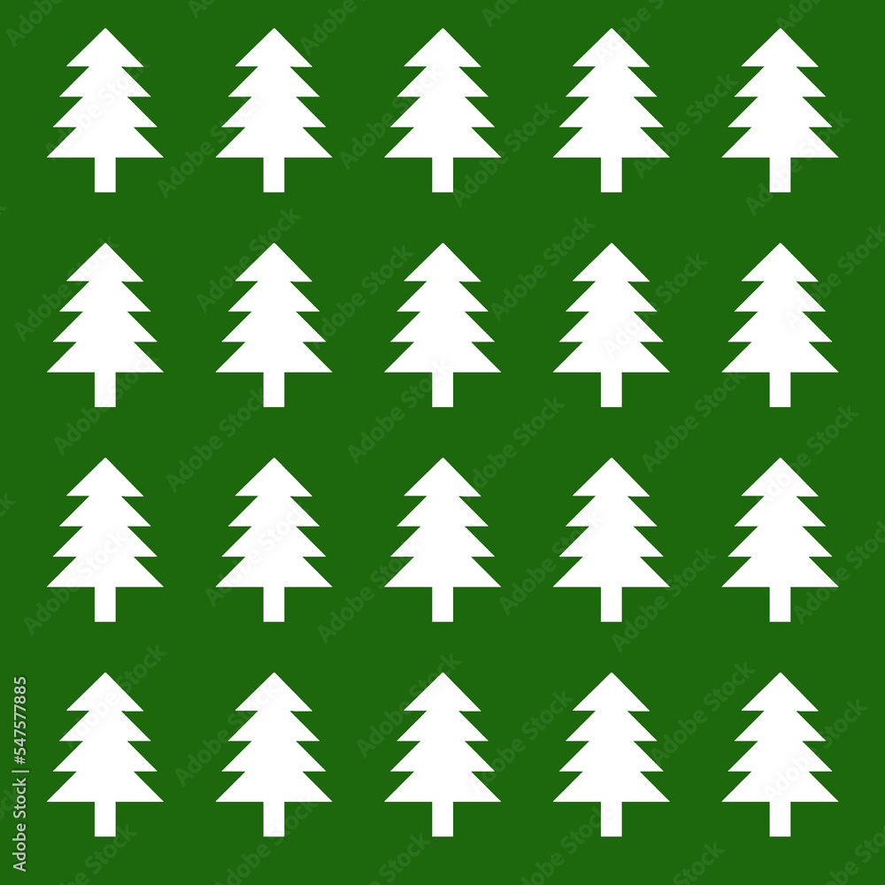 Obraz premium Many white Christmas trees on green background