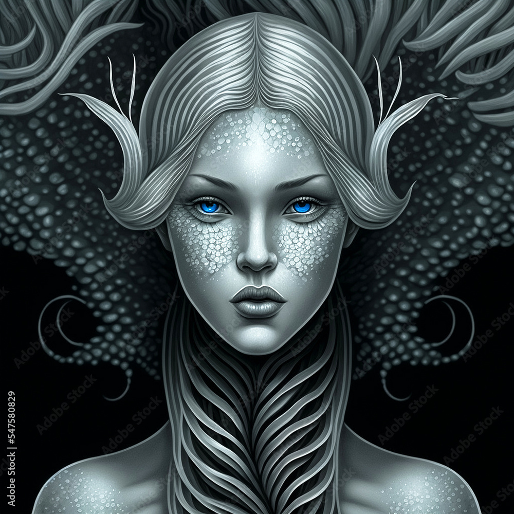 Black and white portrait of a fantasy woman Black and white portrait of a fantasy woman