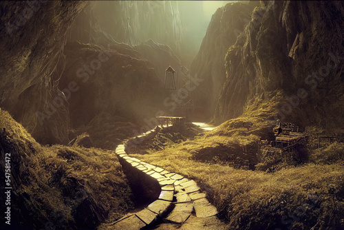 A gorgeous ethereal digital matte painting in the style of the classic video game 'Myst'. photo