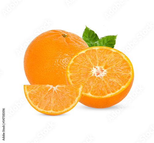 Fresh orange with leaves isolated on transparent background (.PNG)