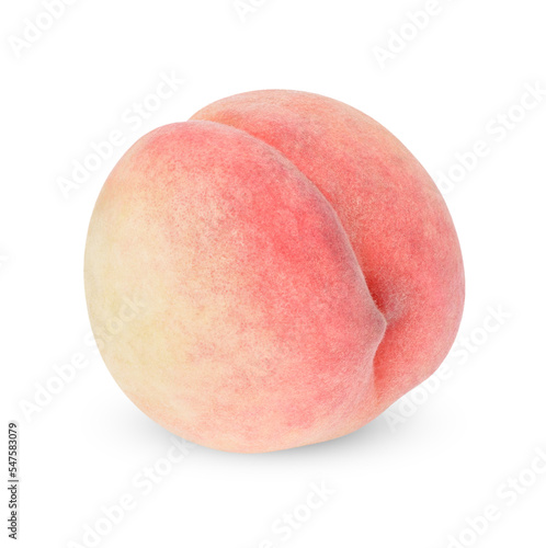 Fresh peach with leaves isolated on transparent background (.PNG)