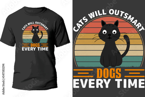 Cats will outsmart dogs every time t shirt design.