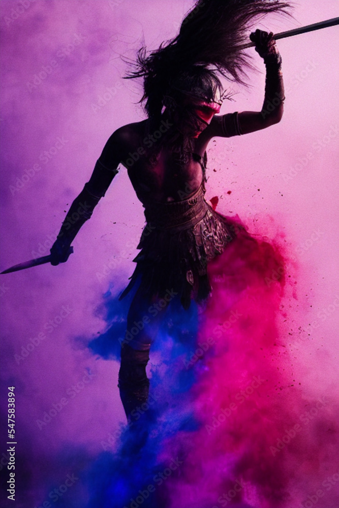silhouette of samurai in the color powder silhouette of samurai in the color powder