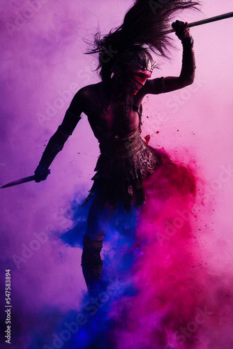 silhouette of samurai in the color powder