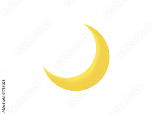 Thin gradient golden yellow crescent moon icon on transparent background