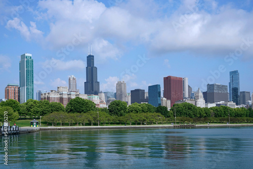 View of Grant Park and Chicago downton skyline from Lake Michigan