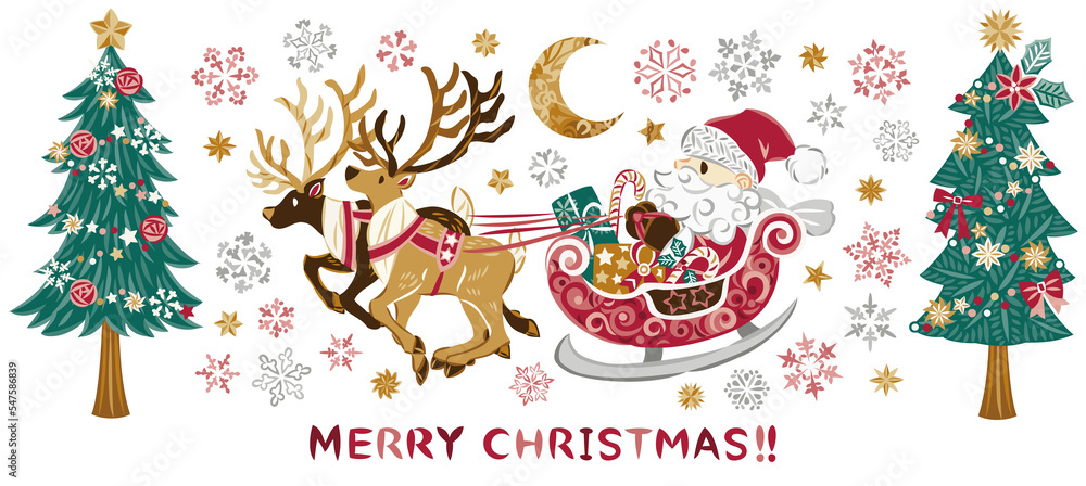 走るトナカイ そりに乗ったサンタクロース クリスマスツリー 走るトナカイ そりに乗ったサンタクロース クリスマスツリー