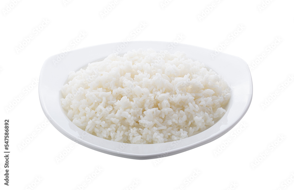Cooked Jasmin Rice in white plate on transparent png Cooked Jasmin Rice in white plate on transparent png