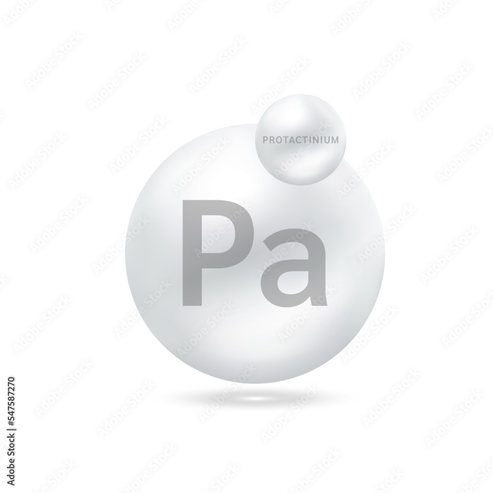 Protactinium molecule models silver. Ecology and biochemistry concept. Isolated spheres on white background. 3D Vector Illustration. Protactinium molecule models silver. Ecology and biochemistry concept. Isolated spheres on white background. 3D Vector Illustration.