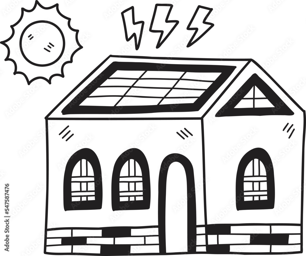 Fototapeta premium Hand Drawn house with solar illustration
