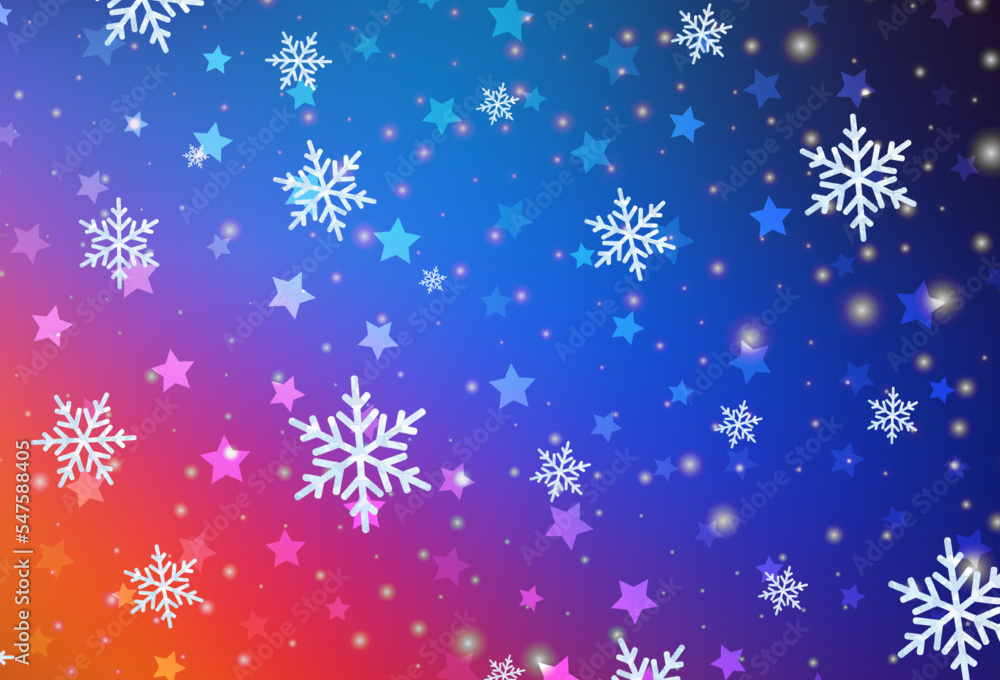 Light Blue, Red vector background with xmas snowflakes, stars. Light Blue, Red vector background with xmas snowflakes, stars.