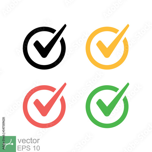 Check mark icon set. Simple flat style. Tick, right, checkmark, correct, ok sign, green, yes concept. Vector illustration isolated on white background. EPS 10.