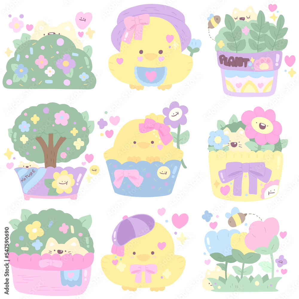 set of cute chick in garden set of cute chick in garden
