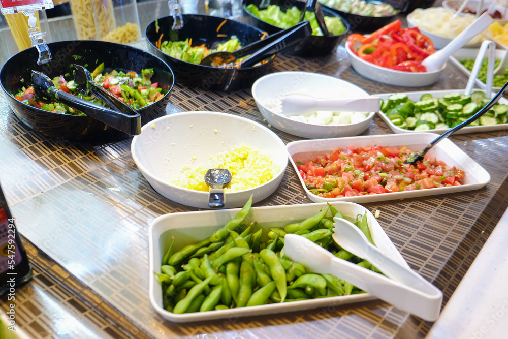 Colorful vegetable with sauce on plate in dinner salad bar healthy food Colorful vegetable with sauce on plate in dinner salad bar healthy food
