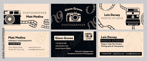 Business card for photographer, template design set