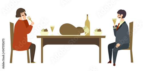 食事をする男性と女性のイラスト
