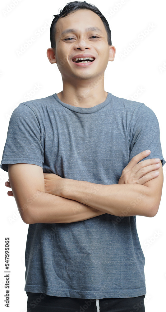 happy expression of asian man with crossed arm. isolated on studio background happy expression of asian man with crossed arm. isolated on studio background