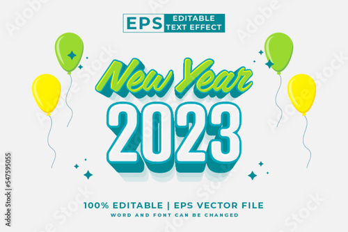 Editable text effect 2023 new year 3d cartoon style premium vector