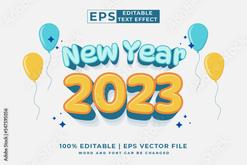 Editable text effect 2023 new year 3d cartoon style premium vector