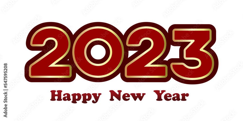 2023 Happy New Year. Red numbers 2023 with gold stroke isolated on a white background. Vector illustration 2023 Happy New Year. Red numbers 2023 with gold stroke isolated on a white background. Vector illustration