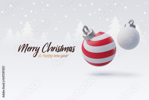 3d Vector Christmas balls, Merry Christmas or New Year greeting concept.