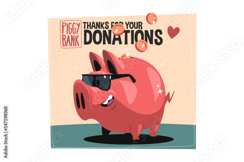 Pink piggy bank in sunglasses