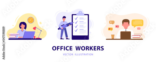 Set of office workers people in a work situation