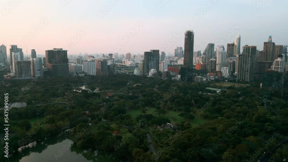 Aerial view city park with office building Bangkok Thailand Aerial view city park with office building Bangkok Thailand