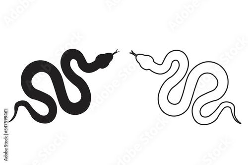 snake black silhouette illustration Isolated on white background.Vector tattoo design.