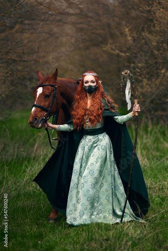 forest elf girl with a horse  