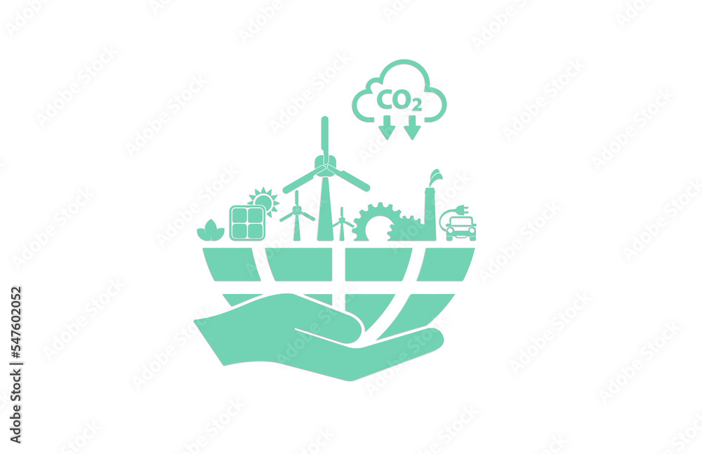 Naklejka premium reducing CO2 emissions to stop climate change. green energy background 