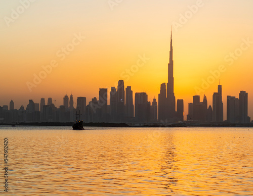 Dubai  UAE - 10.07.2022 View of Dubai skyline  shot made from Dubai creek harbor. City